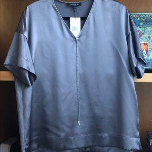 Lafayette 148 silk charmeuse and metal detail top